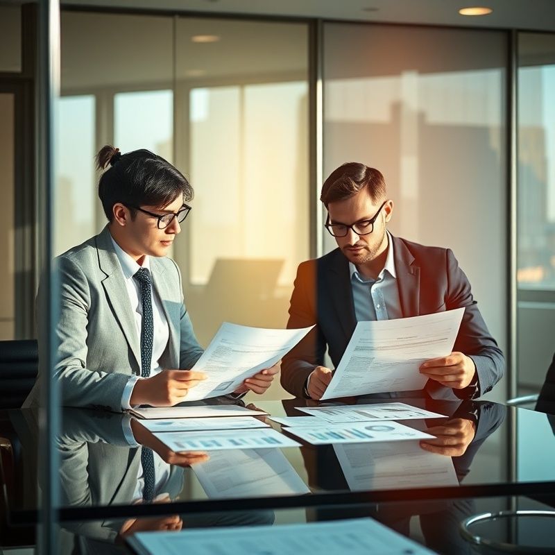 Doi consultanți analizează rapoarte financiare într-o sală de consiliu din Brașov