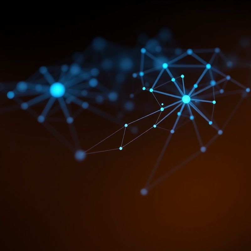 Vizualizare abstractă a nodurilor interconectate de risc în tonuri indigo